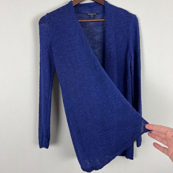 Eileen Fisher Cardigan Sweater PP Petite Purple Linen Cotton Open Knit Coastal - Picture 6 of 11